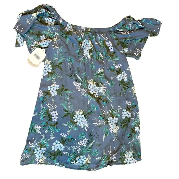 Altar'd State Dress NWT Floral Tie Off Shoulder Lined Blue Women’s Medium - Picture 3 of 10
